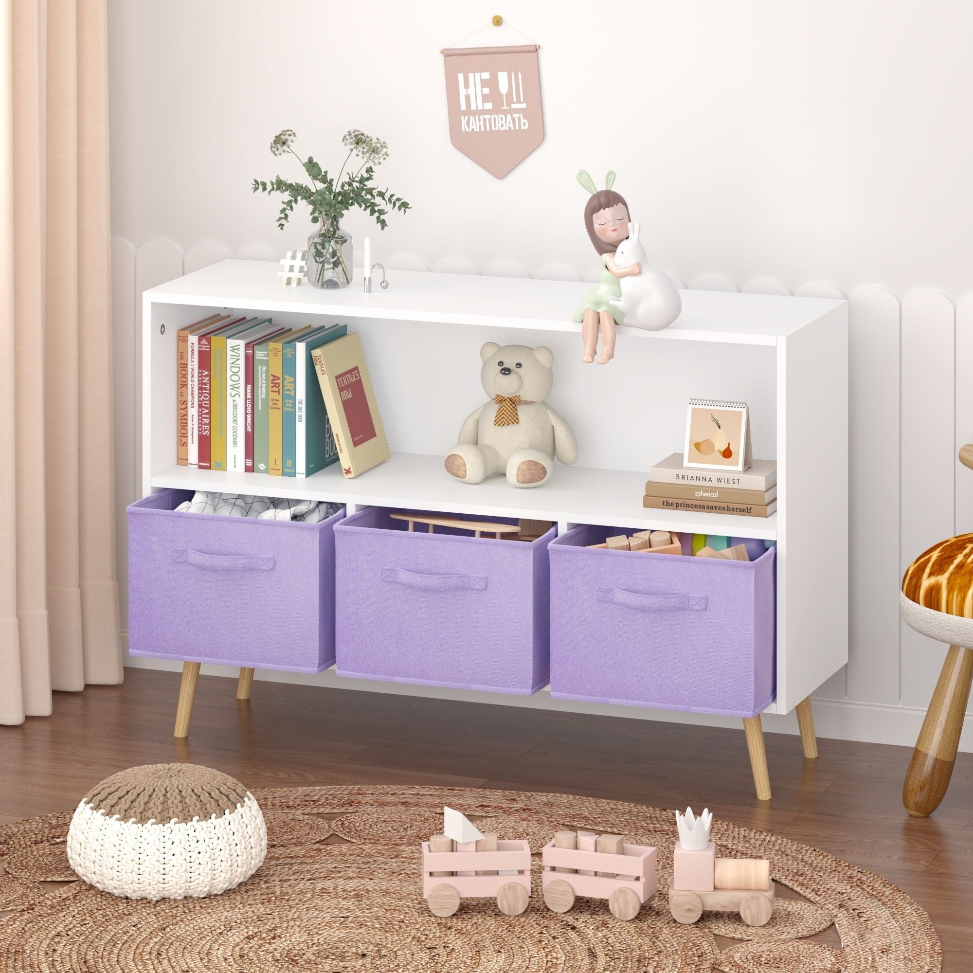 Bookcase With Collapsible Drawers, Book Display Organizer