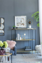3 Tier Metal Console Table, Mirrored Shelf - Golden Black