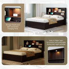 Platform Bed With Bookcase Headboard, Built-In Downlight, Charging Station, And 2 Side Drawers