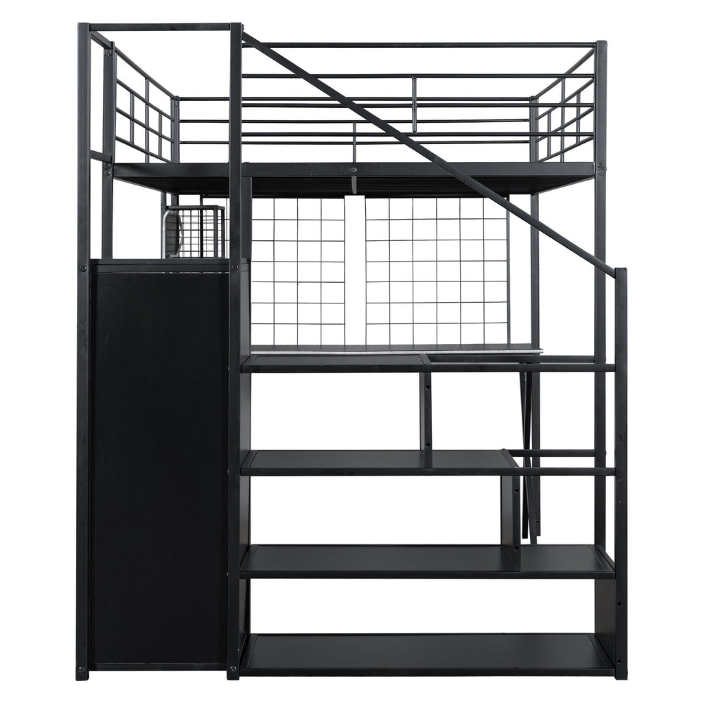 Loft Bed With Built In Work Station, Wardrobe, Storage Staircase And LED