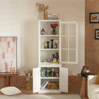 Retro Style Hutch Cabinet With Glass Door, China Cabinet For Home