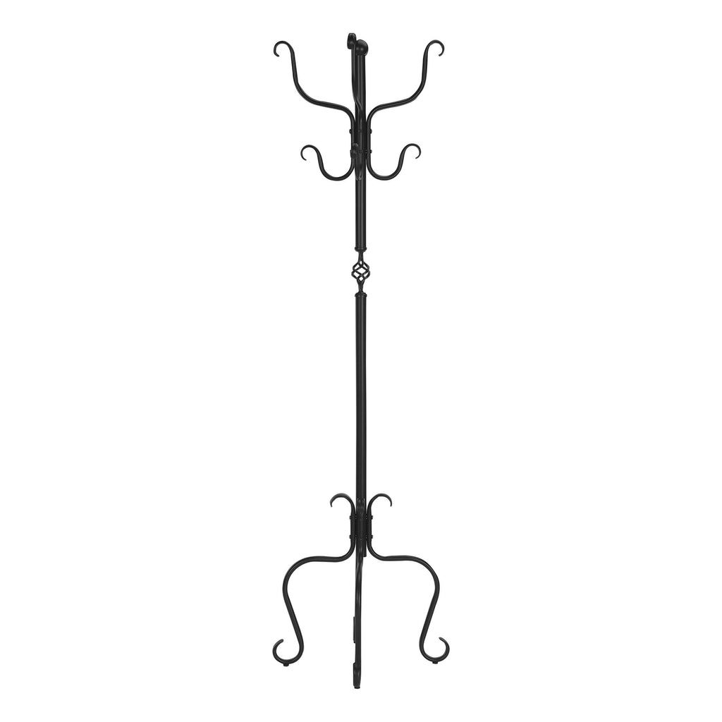 Coat Rack, Hall Tree, Free Standing, 8 Hooks, Entryway, Transitional - Black