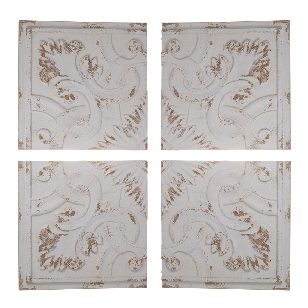 Distressed Wooden Square Wall Panels (Set of 4) - White