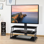 Multi-Function Angle And Height Adjustable Tempered Glass TV Stand - Black