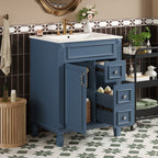 Bathroom Vanity With Ceramic Sink, Compact Cabinet With 2 Drawers And Adjustable Shelf - Blue