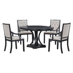 5 Piece Dining Set Extendable Round Table And 4 Chairs - Black / Oak