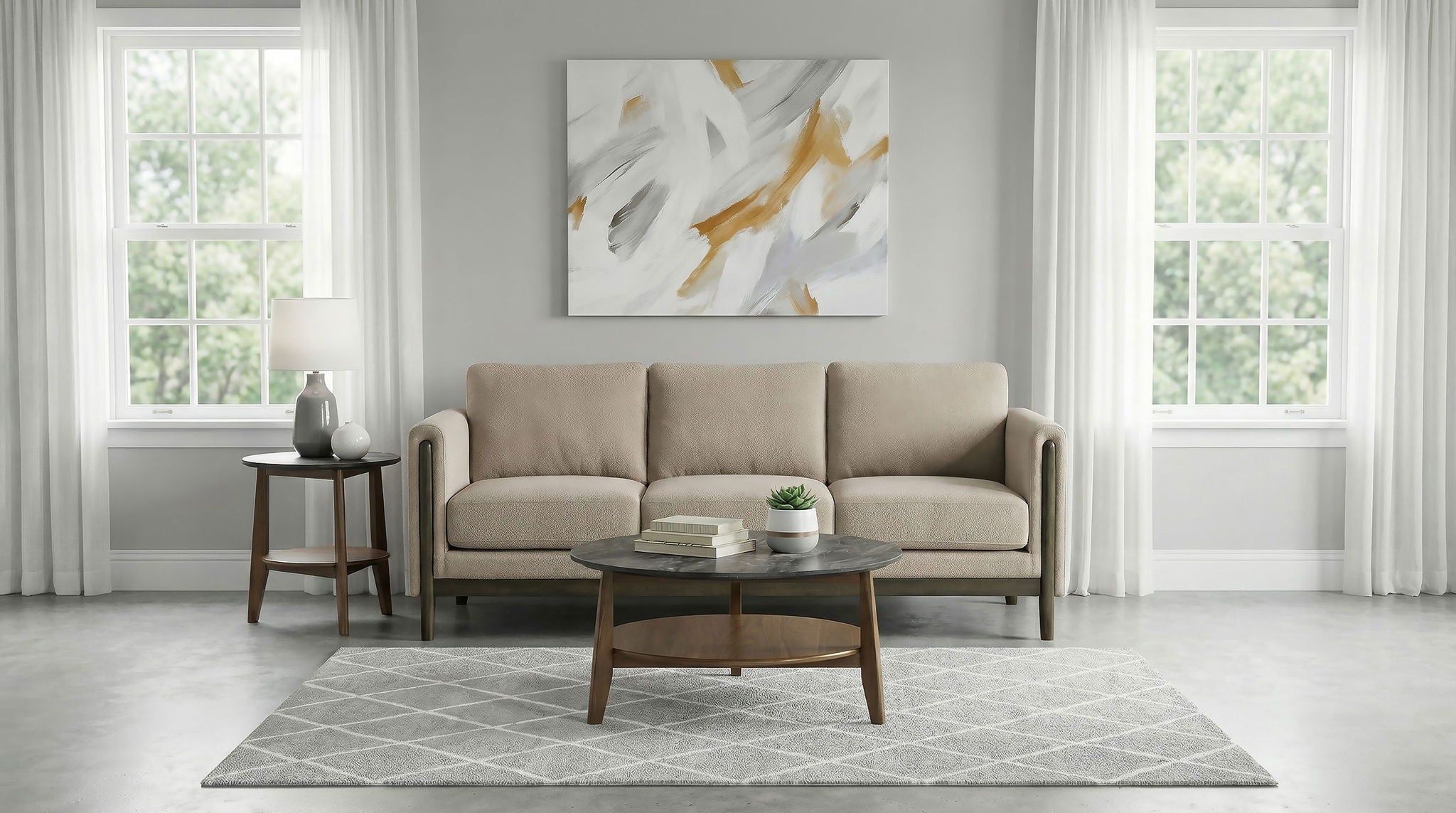 Islington Fabric Upholstered Panel Arm Sofa Taupe