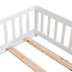 Solid Wood Floor Bed With Door And Fence For Children
