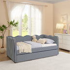Gingham Daybed With USB Charging Port, Wave-Shaped Design