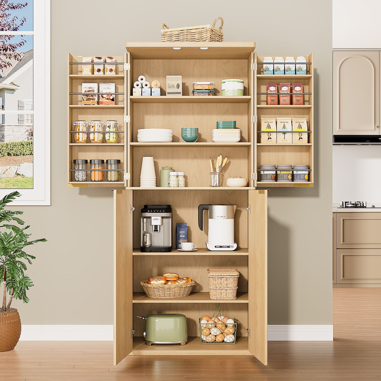 Kitchen Pantry Cabinet With 6 Doors