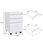 Contemporary 3 Drawer Mobile Filing Cabinet With Lock, Metal Office Storage For Legal / Letter Size