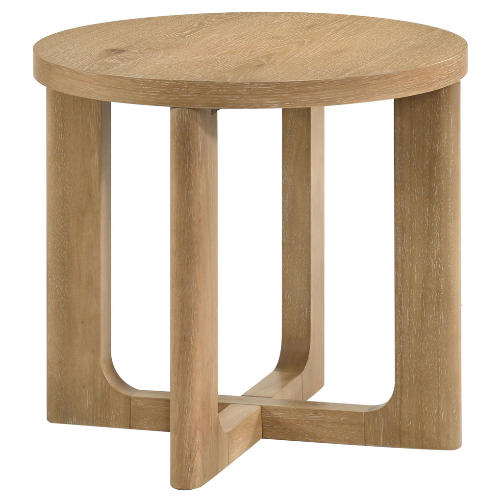 Kessler 3-piece Round Sculptural Wood Coffee Table Set Light Oak