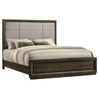 Atlas 63-inch California King Upholstered Panel Bed Grey and Dark Oak