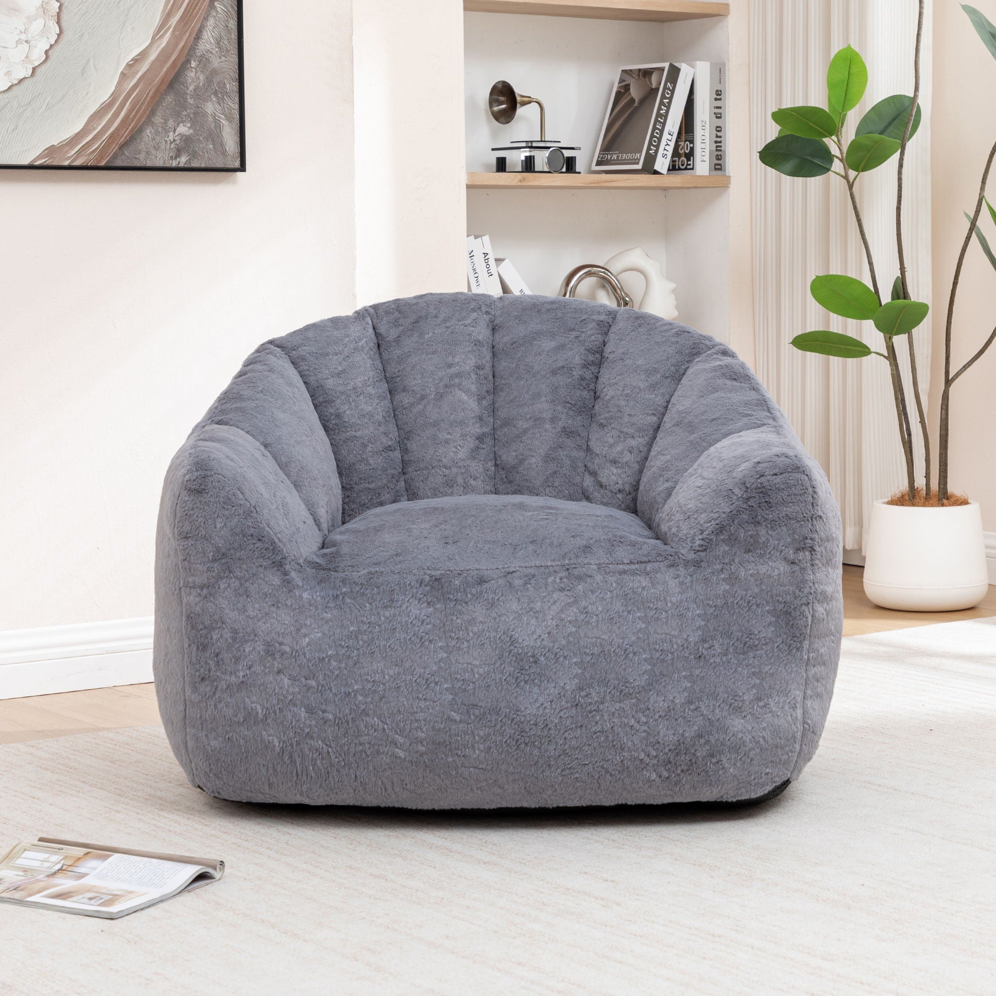 Beanbag Chair, Beanbag Sofa Chair With Armrests Stuffed High Density Foam