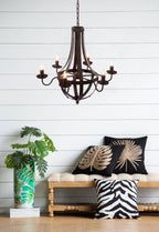 6 Light Metal Chandelier, Hanging Light Fixture With Adjustable Chain For Kitchen, Bulb Not Included - Black