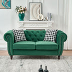Chesterfield Fabric Sofa With Roll Armrest And Nailhead, Mid Century 2 Seater Couch