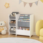 Bookshelf And Toy Storage Organizer, Multifunctional 4 Tier With 3 Collapsible Drawers - White