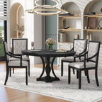 5 Piece Dining Set Extendable Round Table And 4 Chairs - Black / Oak