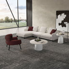 Mardi - Sectional Sofa With 6 Pillows - Maroon & Beige Tweed