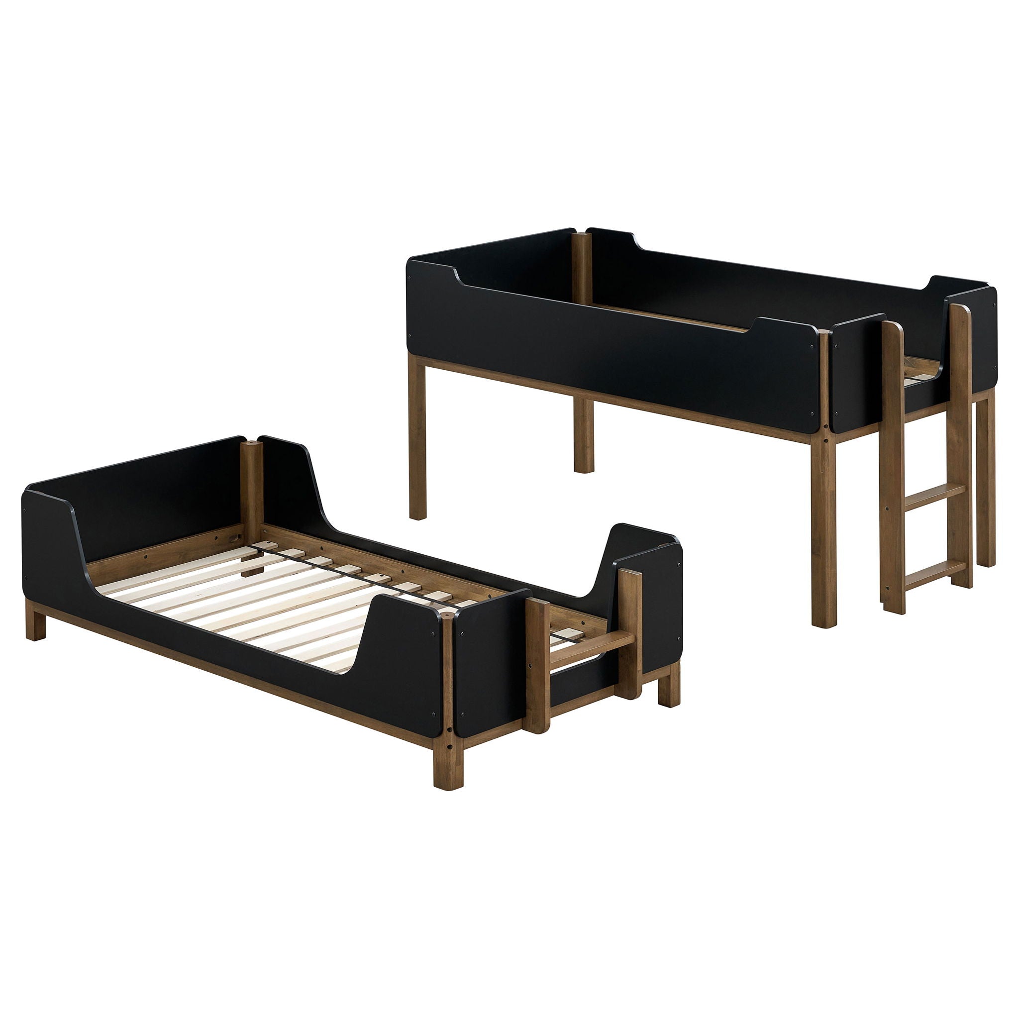 Morris Twin Over Twin Wood Bunk Bed Black and Walnut
