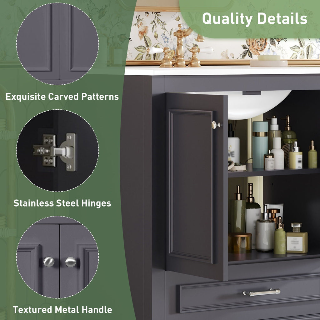 Bathroom Vanity With Sink, Cabinet & 2 Soft Closing Doors & Adjustable Shelf