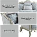 Qunsia - Loveseat With 4 Pillows - Light Gray Linen & Champagne