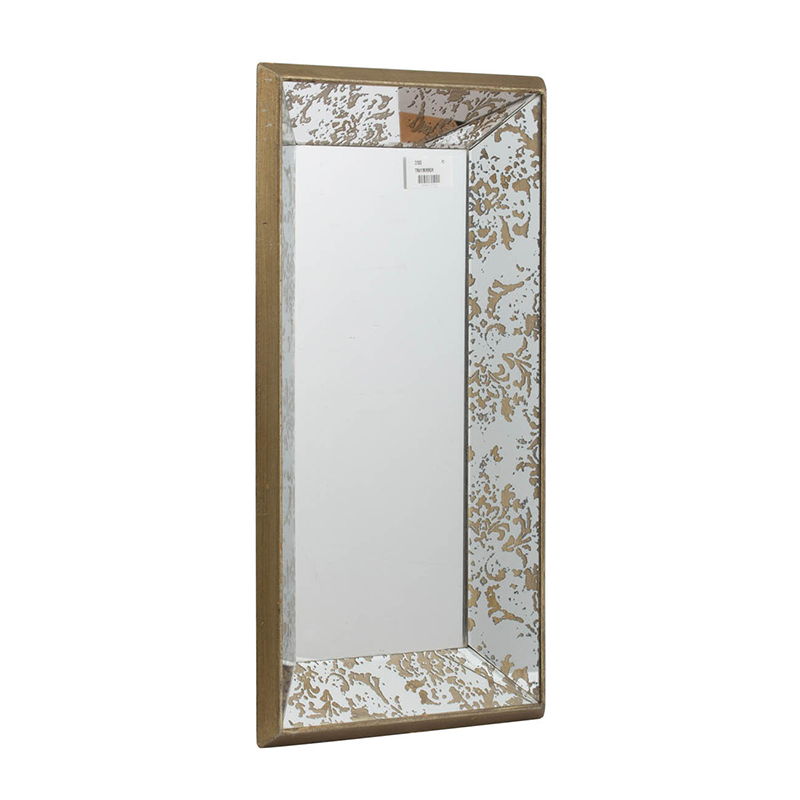 Antique Rectangle Mirror With Floral Accents, Mirrored Display Tray, Hanging Wall Mirror