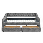 Upholstered Tufted Daybed With Drawers, Waved Arms