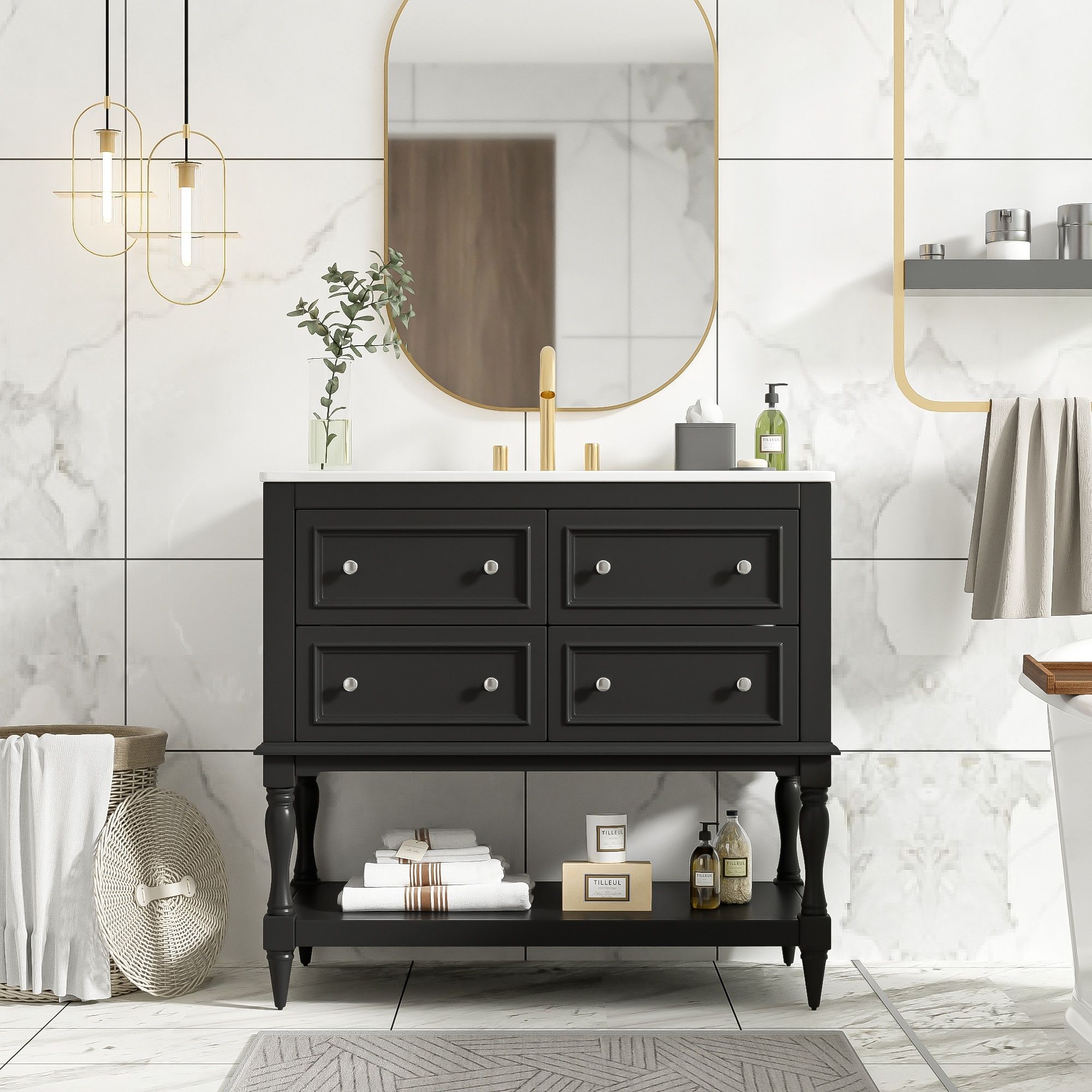 Bathroom Vanity Cabinet With Undermount Sink, 4 Drawer Set