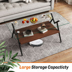 Rectangle Coffee Table With Tempered Glass Top And Shelf