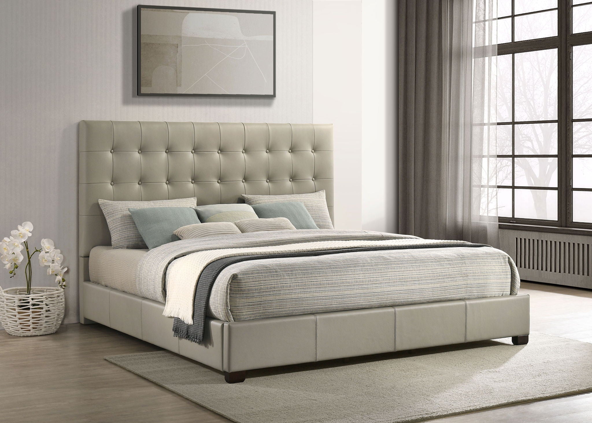 Medley Genuine Leather Eastern King Platform Bed Tan