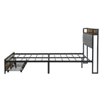 Modern Bed Frame With LED Lights, Upholstered Headboard, USB Charging