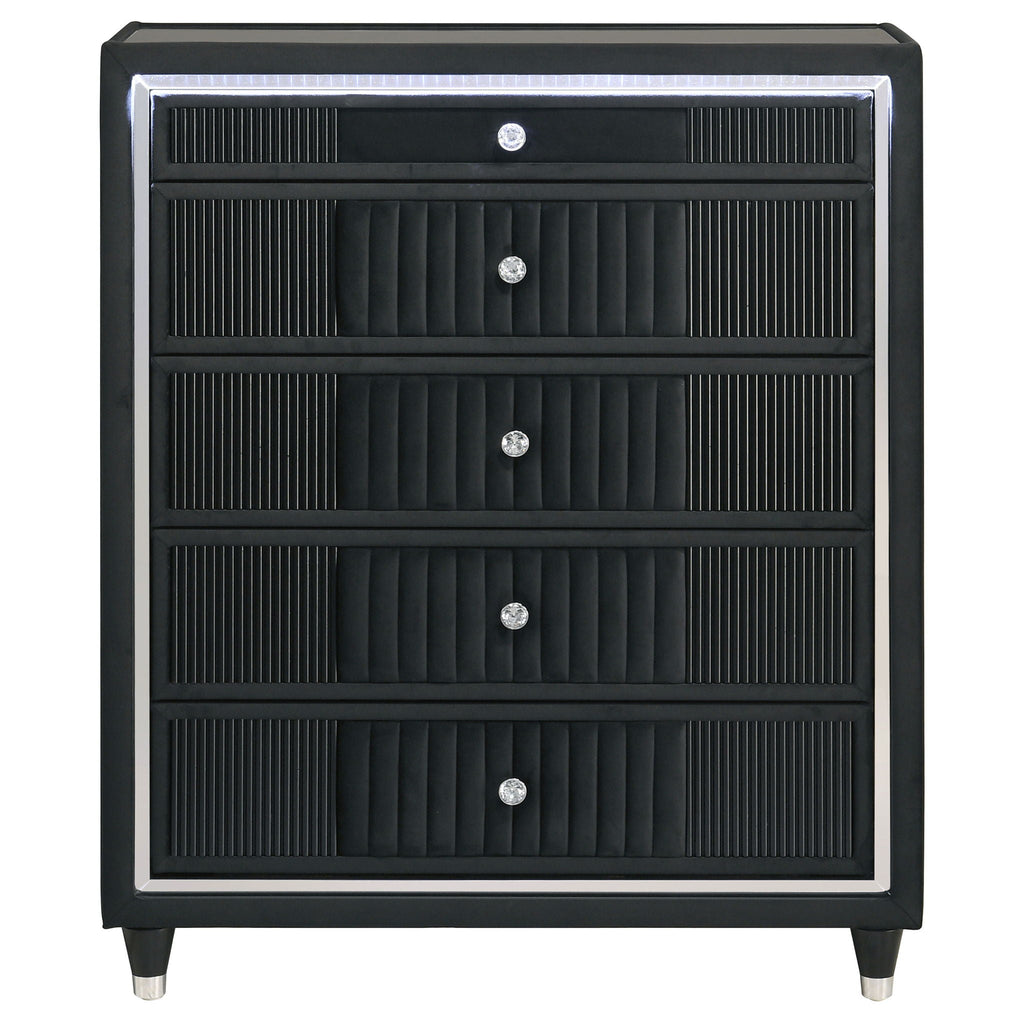 Ravenne 5-drawer Velvet Upholstered LED Chest of Drawers Black