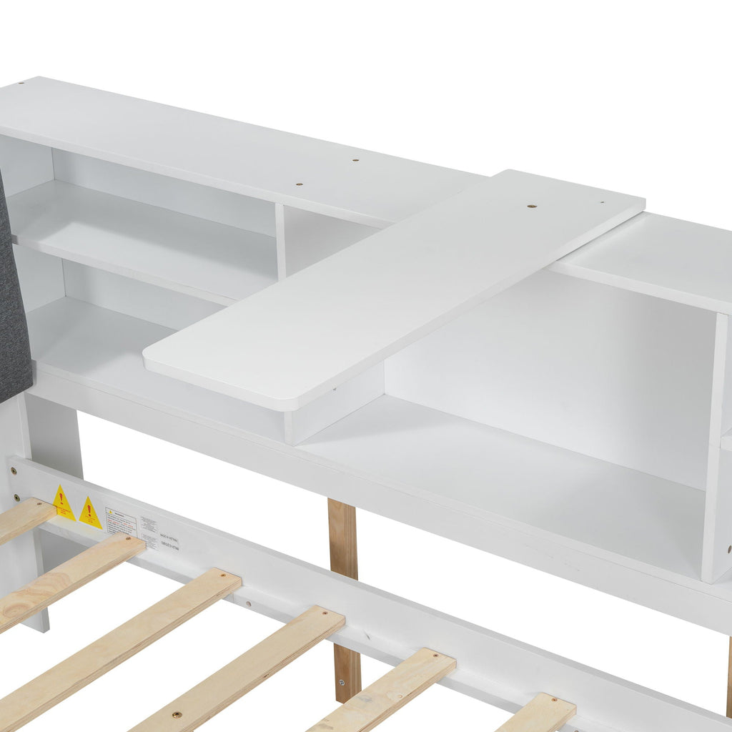 Platform Bed With Trundle, Shelves, And Storage Headboard