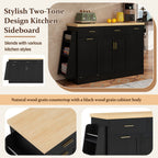 Kitchen Sideboard With Sliding Door Cabinet, 3 Tier Spice Rack