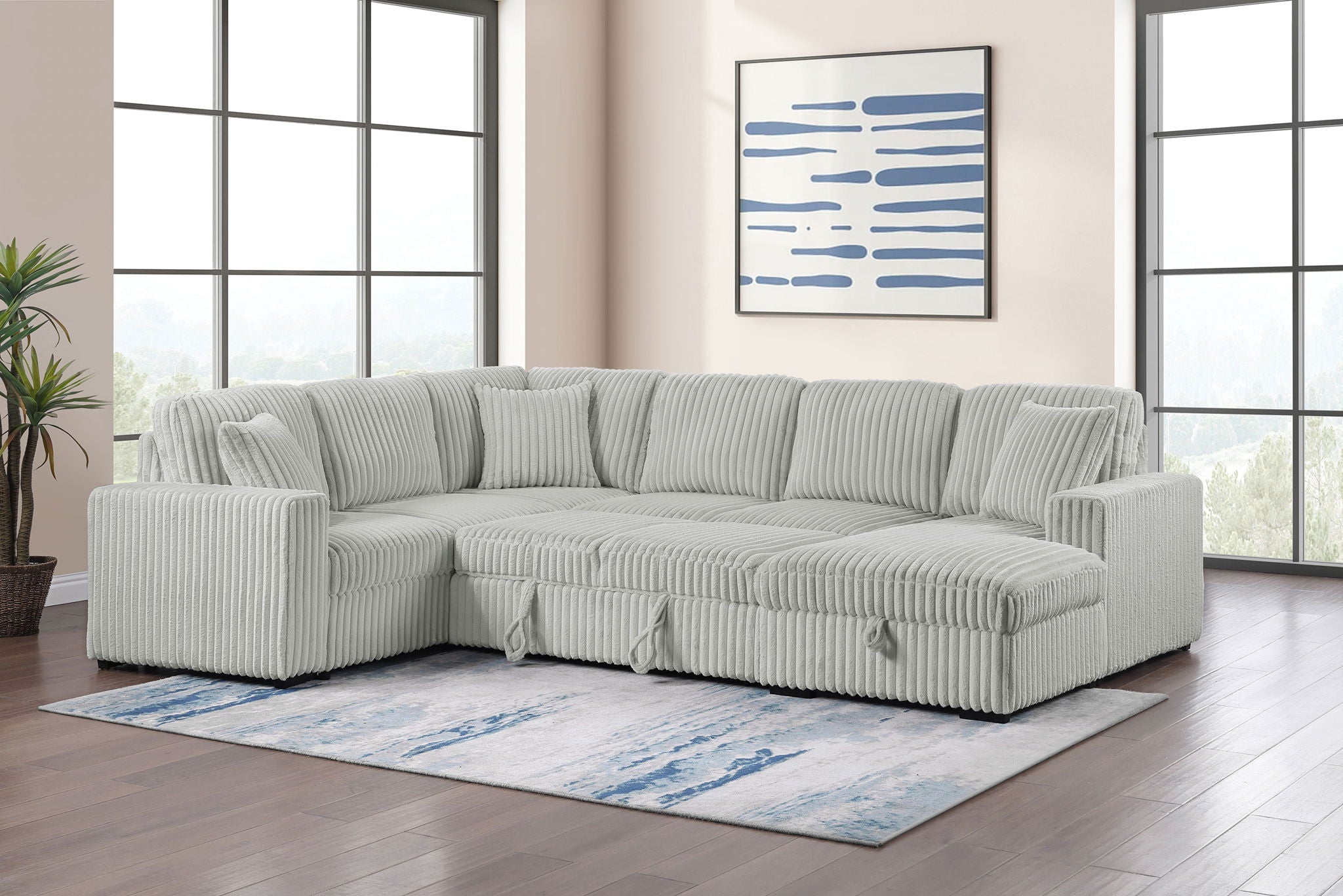 Devonshire Sleeper Sectional Sofa Storage Chaise Grey