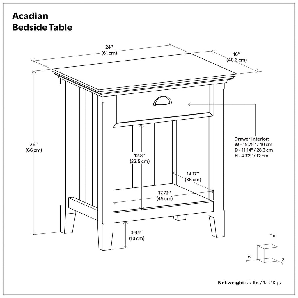 Acadian - Bedside Table, Handcrafted