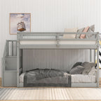 Norset - Twin Over Twin Floor Bunk Bed, Ladder With Storage