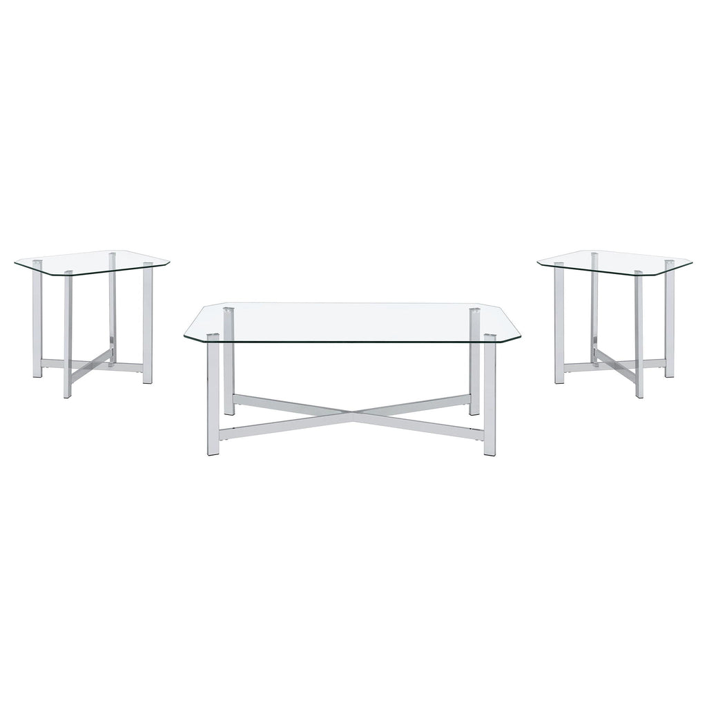 Cronin 3-piece Tempered Glass Top Coffee Table Set Chrome