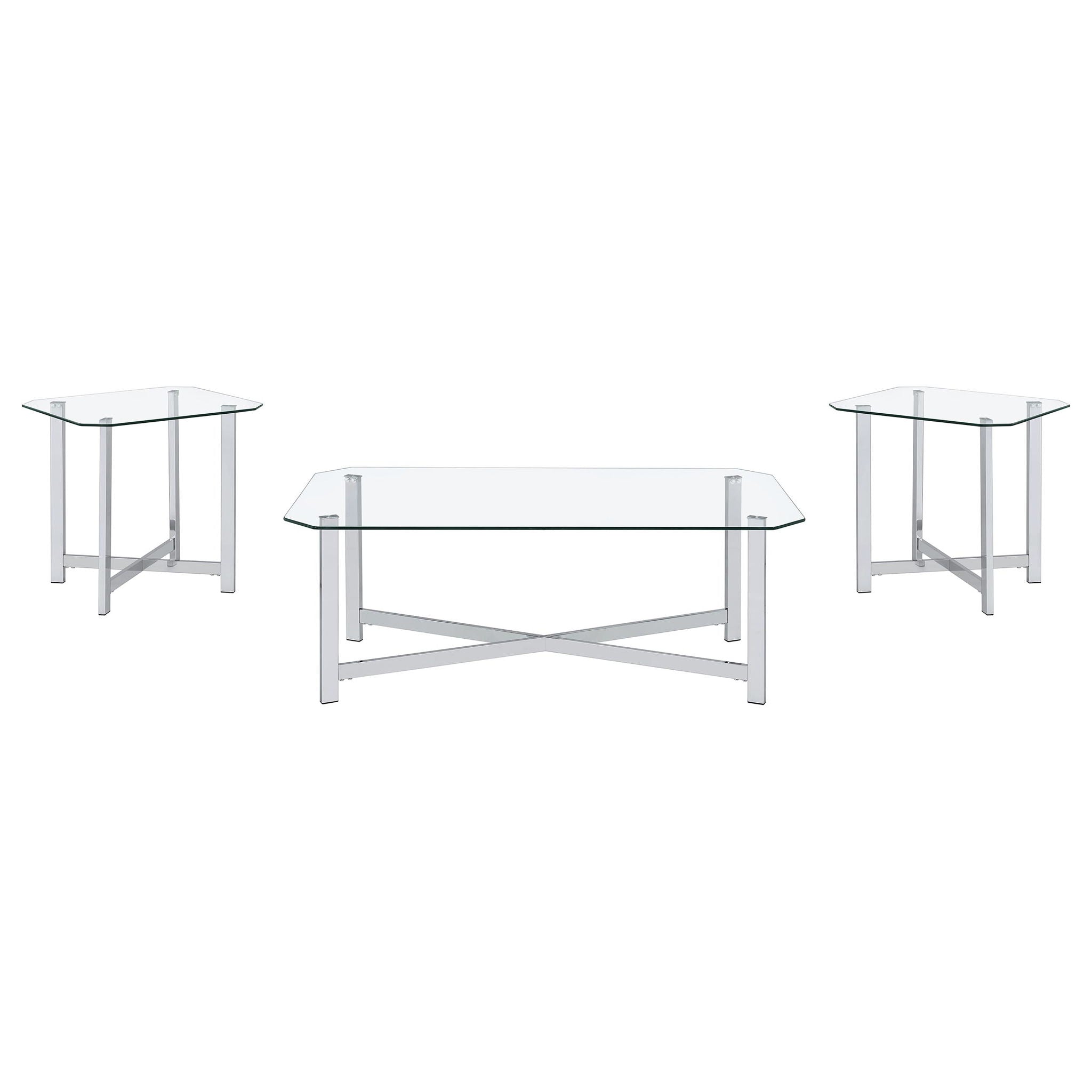 Cronin 3-piece Tempered Glass Top Coffee Table Set Chrome