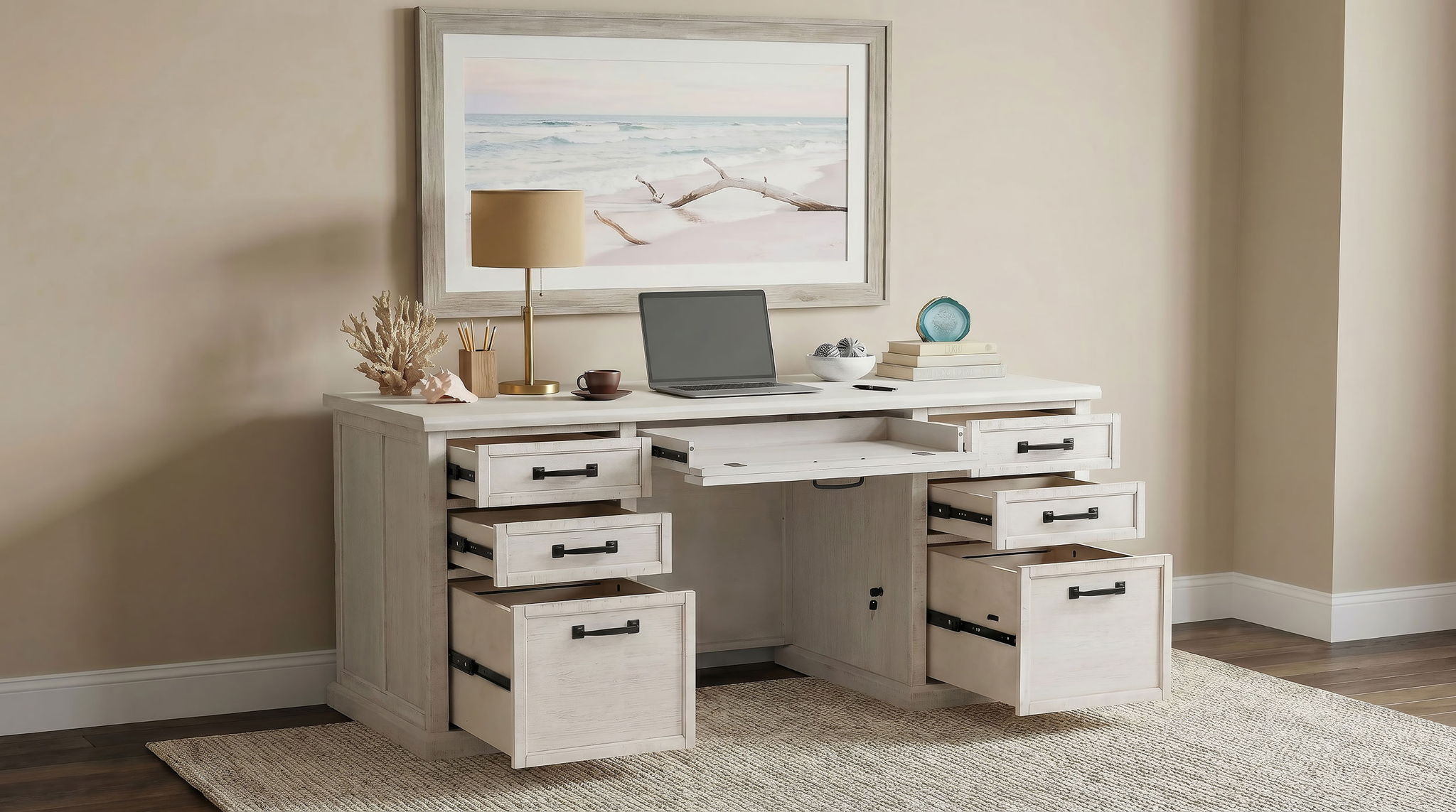 Altidore 68-inch 7-drawer Executive Home Office Desk Distressed White