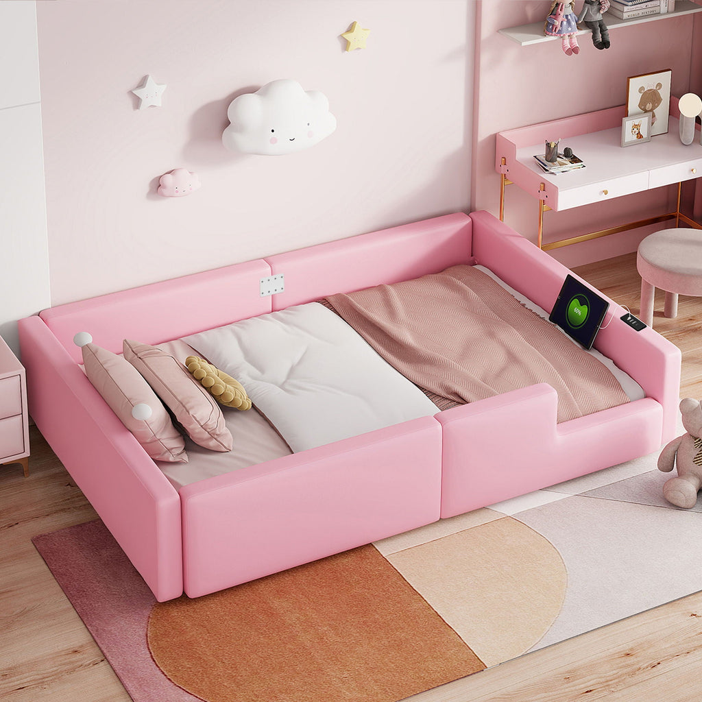 Platform Bed With Guardrail And Charging Station