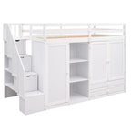 Loft Bed With 3 Shelves, 2 Wardrobes, 2 Drawers, Ladder Storage
