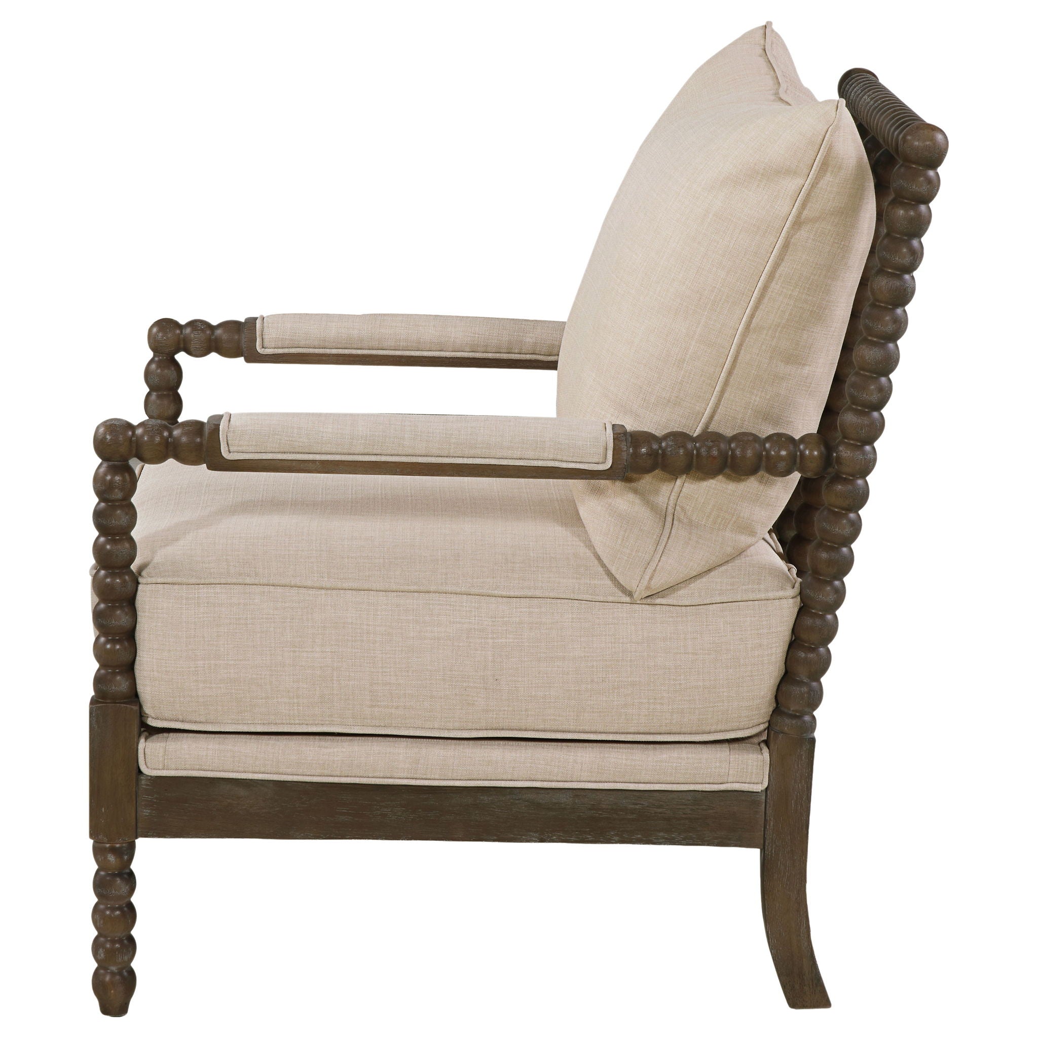 Blanchett Upholstered Bobbin Accent Chair Beige and Distressed Brown