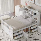 Captain Platform Bed Frame With Bookcase Headboard, 4 Drawers, Storage Shelves