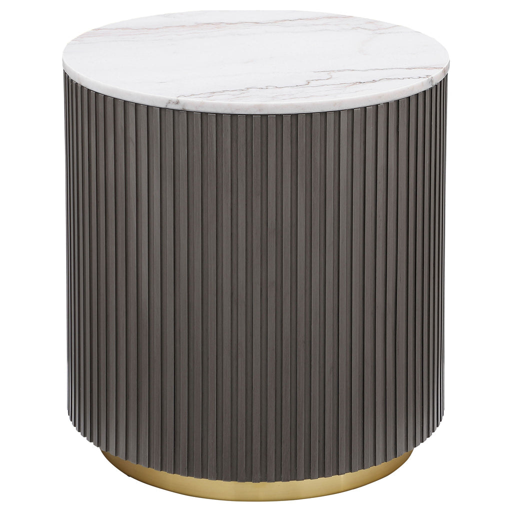 Jason 2-piece Round White Marble Coffee Table Set Charcoal