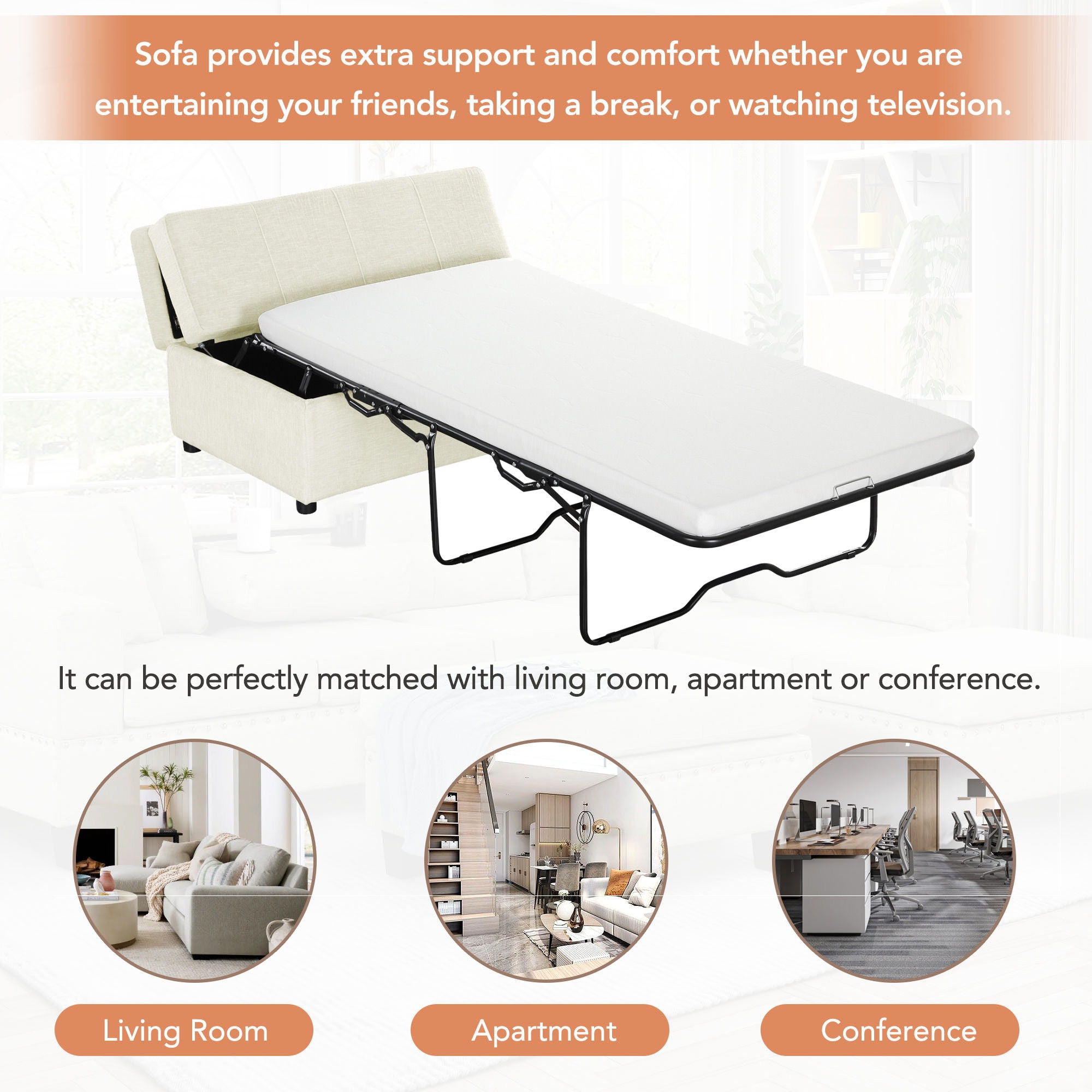 Twin Size Folding Ottoman Sleeper Bed With Mattress Convertible Guest Bed
