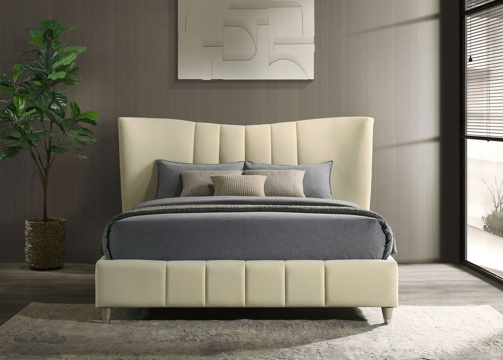 Evelyn Upholstered Queen Panel Platform Bed Ivory