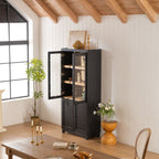 Style Tall Display Cabinet With Glass Doors For Collectibles - Black