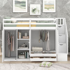 Loft Bed With 3 Shelves, 2 Wardrobes, 2 Drawers, Ladder Storage